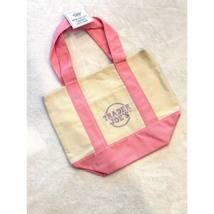 Trader Joe's Mini Pastel Canvas Tote Bag Pink Cream Limited Edition Grocery Bag